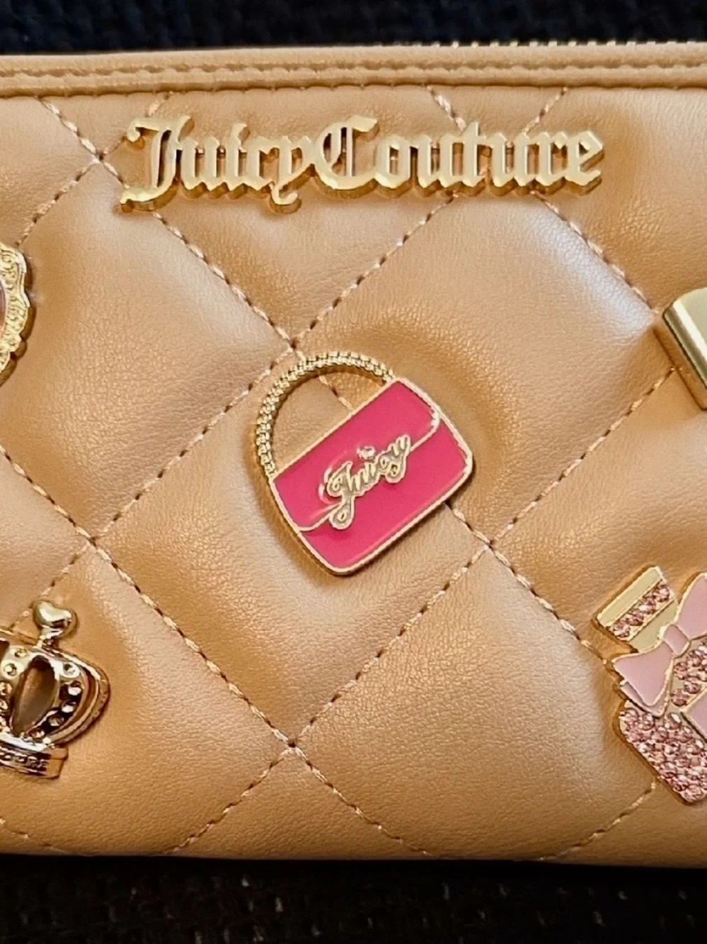 Juicy Couture Tan Quilted Wallet with Fun Charms
